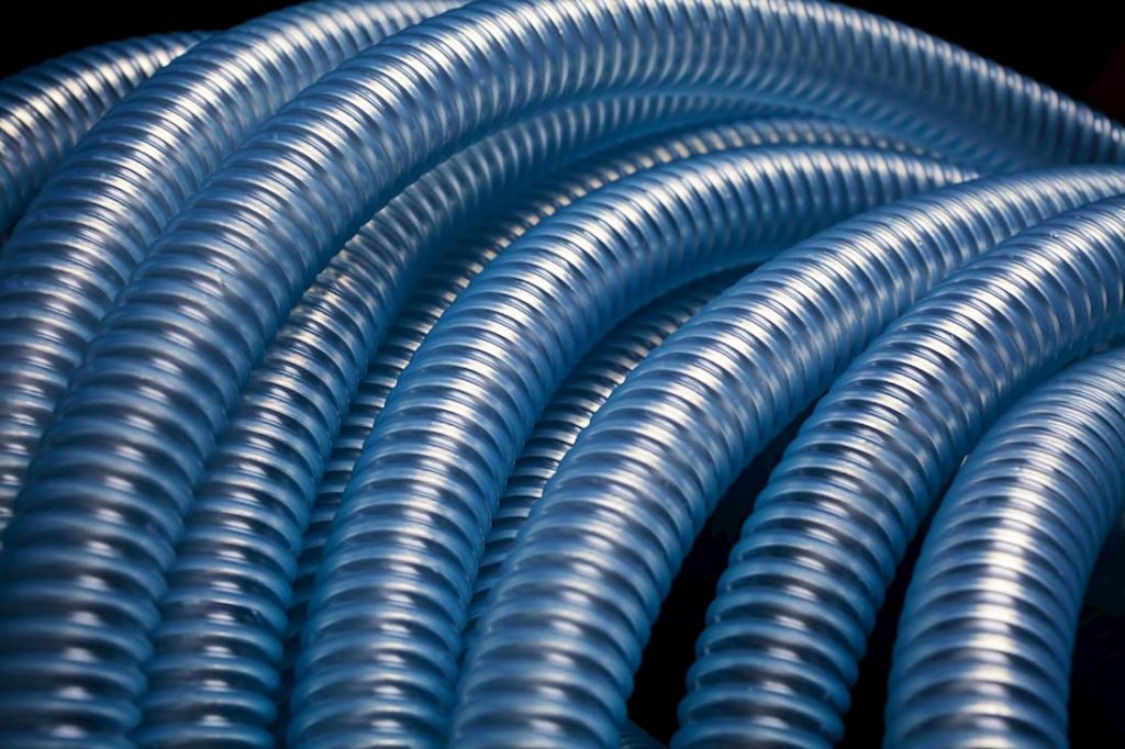 rows of blue transparent tubing